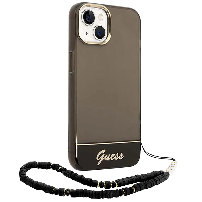 Guess Coque pour Apple iPhone 14 Colors avec lanière perlée Noir
