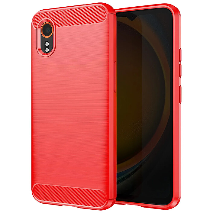 Avizar Coque pour Samsung Galaxy Xcover 7 Souple Effet Carbone et Brossé Rouge