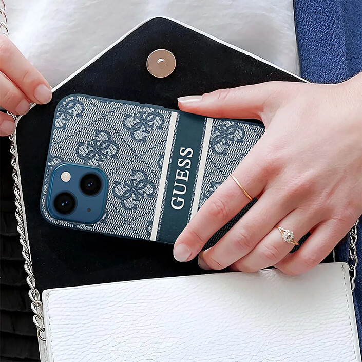 Avis Guess Coque pour Apple iPhone 13 Mini PU 4G Stripe Bleu