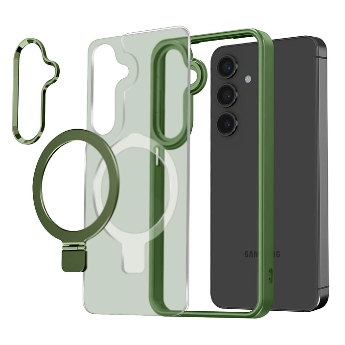 Avizar Coque pour Samsung S24 et S25 Anneau Compatible MagSafe Support Stand Vert foncé pas cher