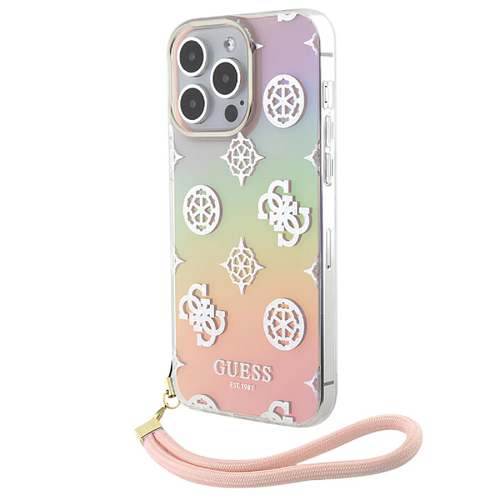 Guess Coque pour Apple iPhone 15 Pro TPU Peony avec dragonne Multicolore