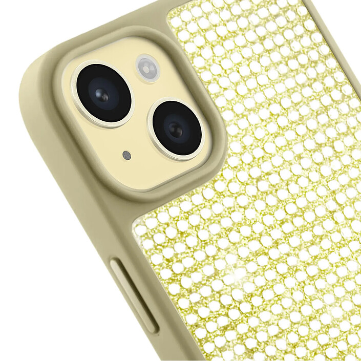 Avis Guess Coque pour Apple iPhone 15 Triangle Diamond Dorée