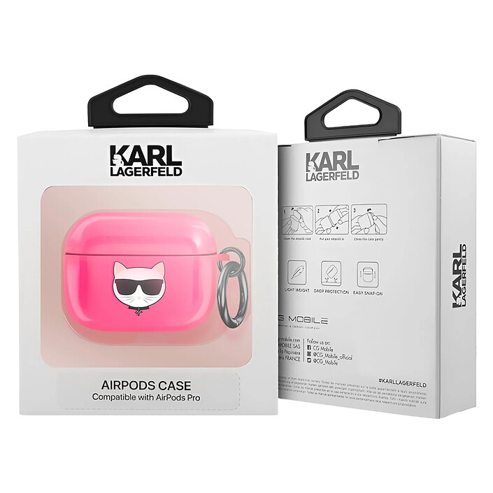 Karl Lagerfeld Coque pour Airpods Pro Choupette Translucide en Silicone Fuchsia pas cher