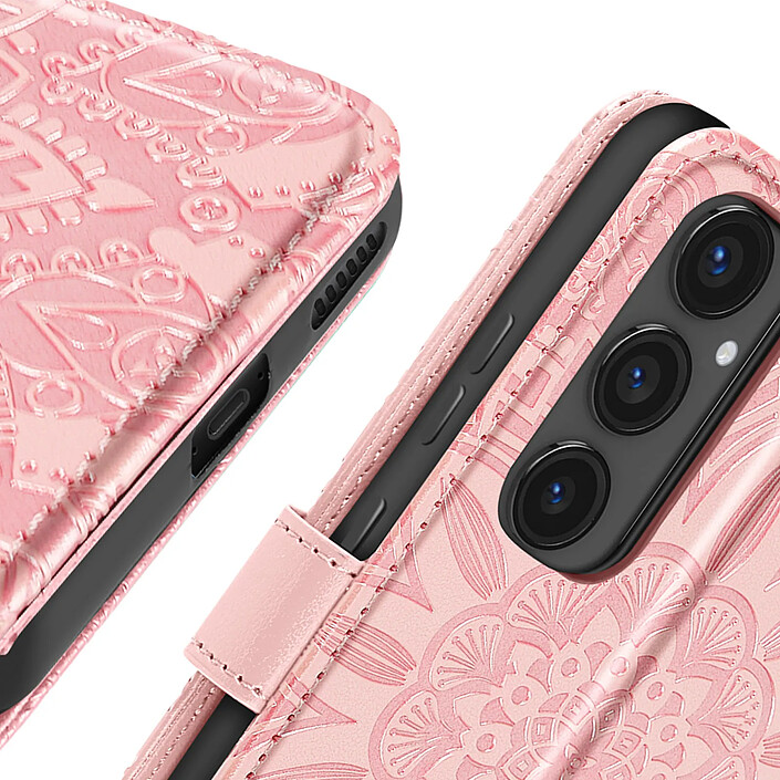 Avizar Étui Fleurs Mandala pour Samsung Galaxy S24 FE Portefeuille Dragonne Rose clair pas cher