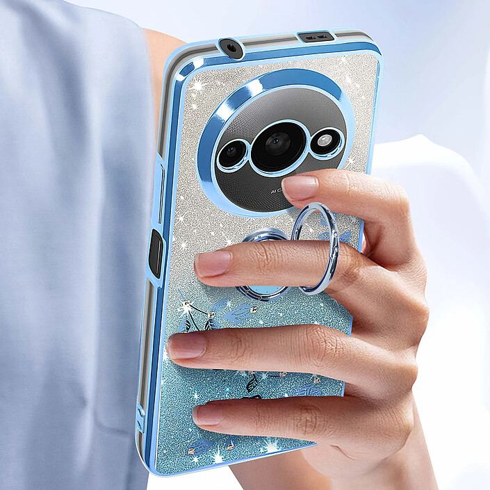 Acheter Avizar Coque Fleurs Pailletées pour Xiaomi Redmi A3 Silicone Bague Support Bleu clair