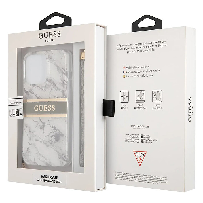Guess Coque pour Apple iPhone 13 Mini Marble Strap Gris pas cher
