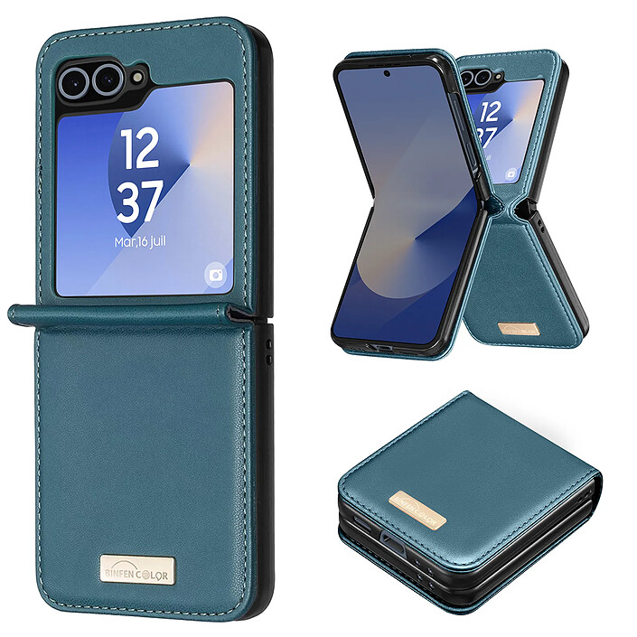 Avizar Coque pour Samsung Galaxy Z Flip 6 Dos Cuir Vegan Intérieur Rigide Bleu canard