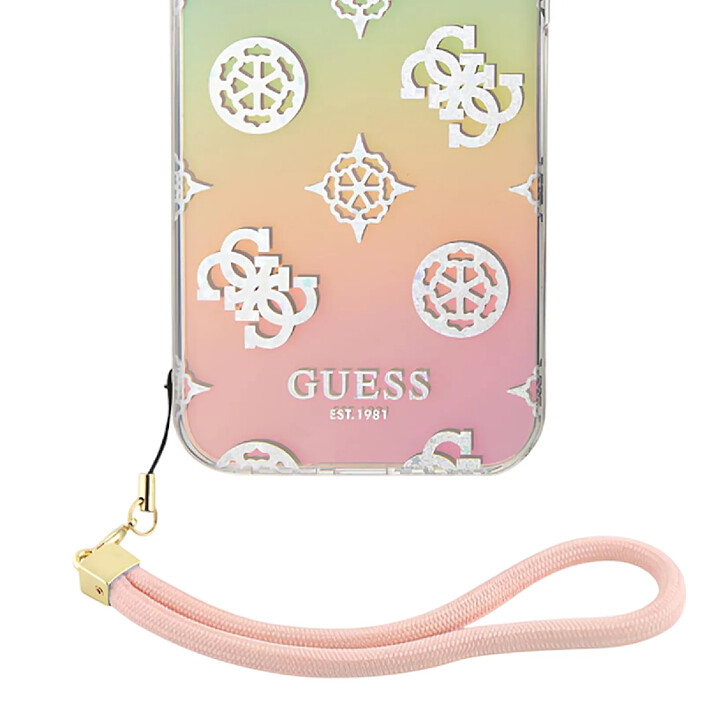 Avis Guess Coque pour Apple iPhone 15 Pro TPU Peony avec dragonne Multicolore