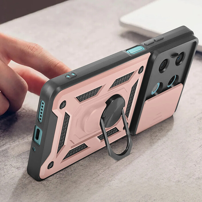 Avizar Coque pour Redmi Note 13 5G Bague Support Cache caméra coulissant Rose champagne pas cher