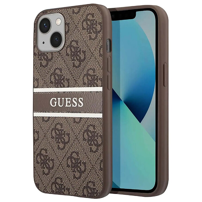 Guess Coque pour Apple iPhone 13 Mini PU 4G Stripe Marron