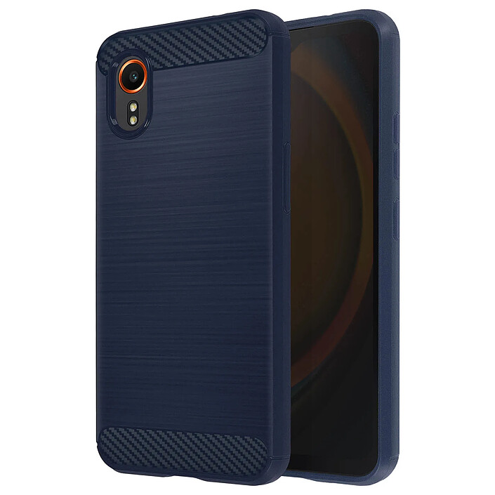 Avizar Coque pour Samsung Galaxy Xcover 7 Souple Effet Carbone et Brossé Bleu nuit