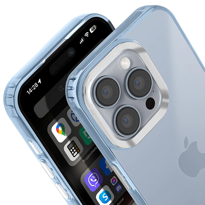 Acheter Avizar Coque pour iPhone 16 Pro Souple Design Fumé Contour Caméra Métallisé Bleu pâle
