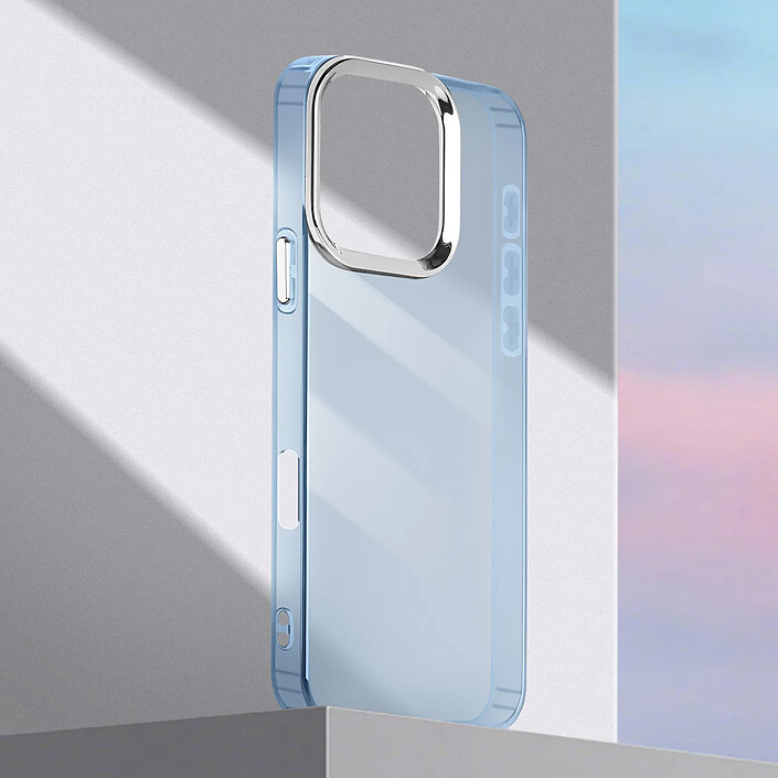 Avis Avizar Coque pour iPhone 16 Pro Souple Design Fumé Contour Caméra Métallisé Bleu pâle
