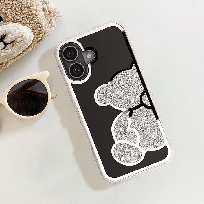 Avizar Coque Paillette pour iPhone 16 Motif Ourson avec Strass pas cher