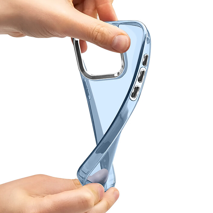 Avizar Coque pour iPhone 16 Pro Souple Design Fumé Contour Caméra Métallisé Bleu pâle pas cher