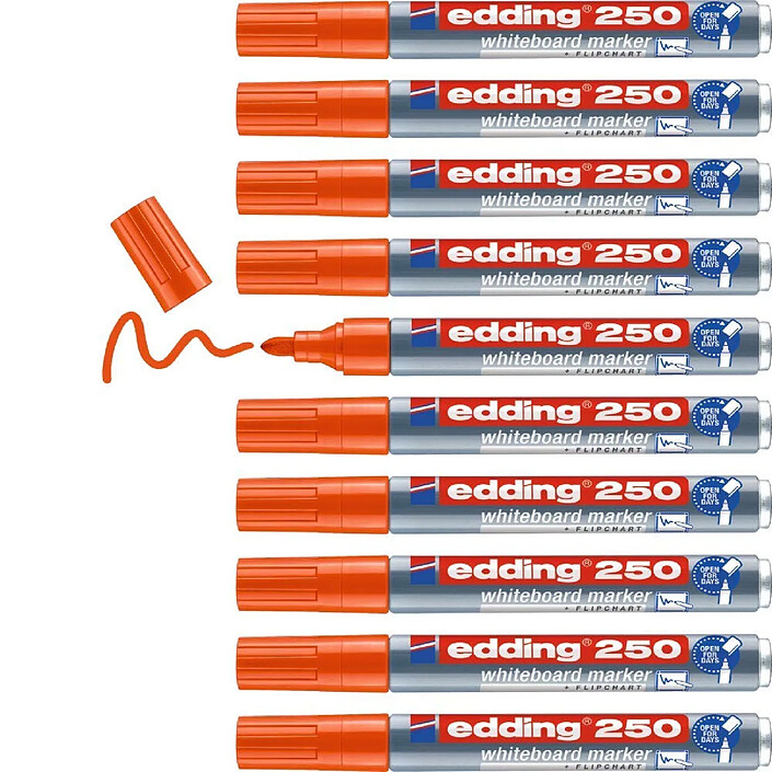 EDDING Marqueur pour Tableaux blancs 250 Corps Alu Orange Pointe Ronde 1,5-3 mm x 10