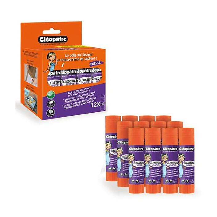 CLÉOPÂTRE Boîte de 12 batons de colle 8g Cléostick Purple