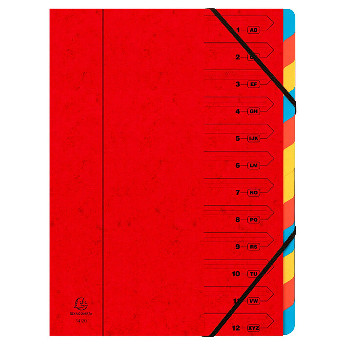 EXACOMPTA Trieur agrafé 24 x 32 cm avec élastiques 12 compartiments Rouge