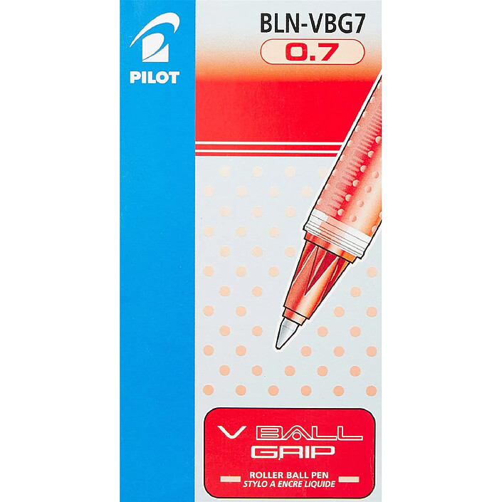 PILOT Stylo roller V-Ball Grip 07 encre liquide Pointe Moyenne Rouge x 12