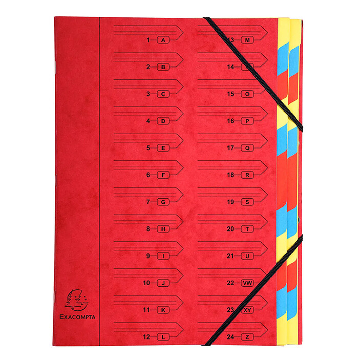 EXACOMPTA Trieur Agrafé Carte Lustrée avec Élastiques 24 Compartiments Rouge x 8