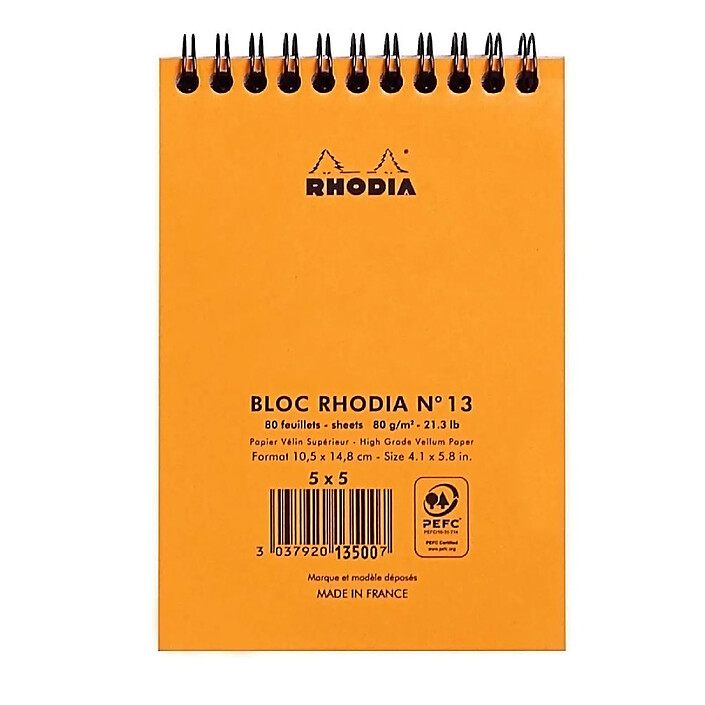 Avis RHODIA Bloc RI Classic ORANGE A6 10,5x14,8 cm Q 5x5 80F Microperforées 80g