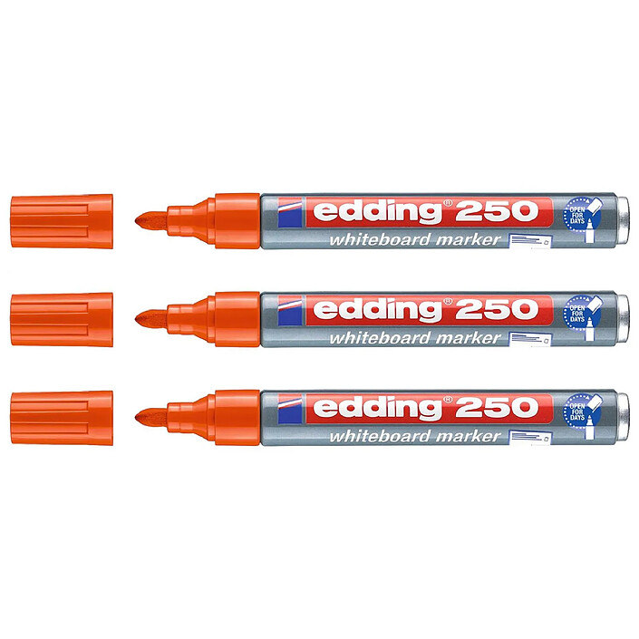 EDDING Marqueur pour Tableaux blancs 250 Corps Alu Orange Pointe Ronde 1,5-3 mm x 3