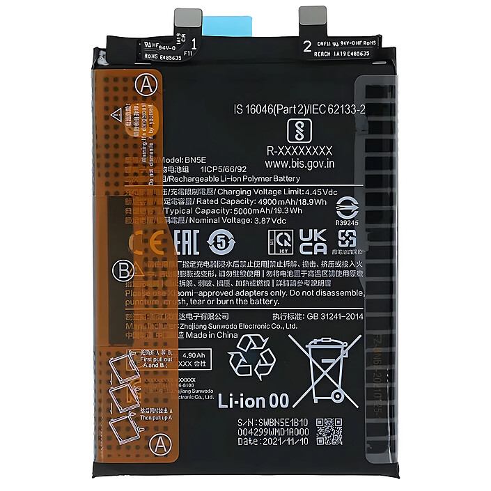 Xiaomi Batterie pour Xiaomi Redmi Note 11 Pro et Poco X4 Pro 5000mAh BN5E Noir