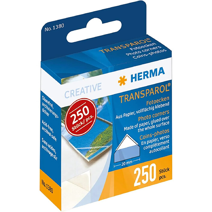 HERMA boîte de 250 coins photos TRANSPAROL Adhésif