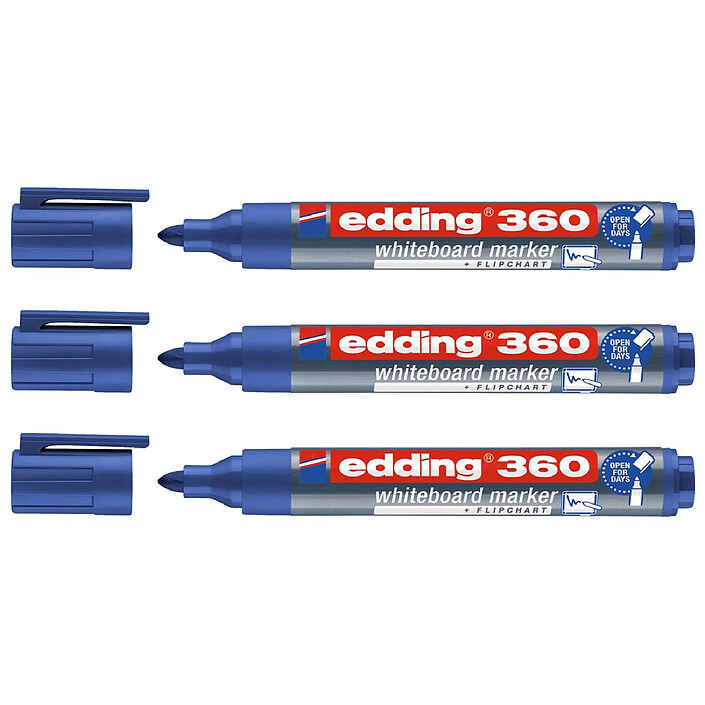 EDDING Marqueur pour Tableaux Blancs 360 Bleu Pointe Ronde 1,5-3 mm x 3