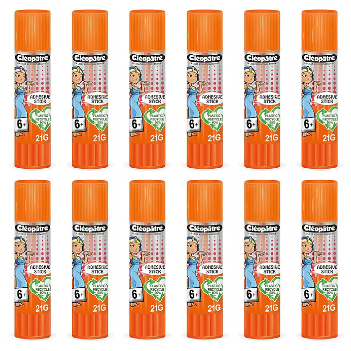 CLÉOPÂTRE Bâton de Colle TRANSPARENTE 'Cléostick' Adhésive en 21 gr x 12