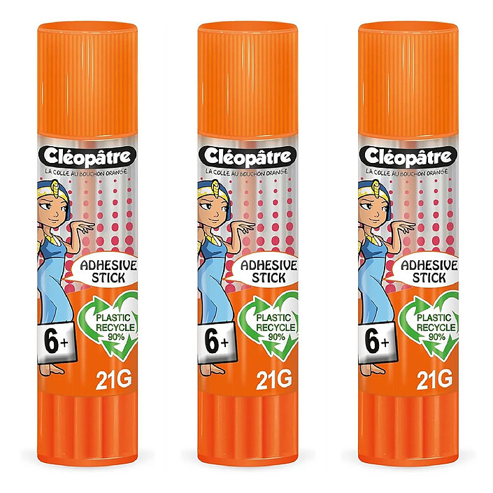 CLÉOPÂTRE Bâton de Colle TRANSPARENTE 'Cléostick' Adhésive en 21 gr x 3