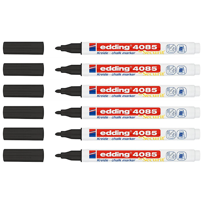 EDDING Marqueur Craie Liquide 4085 Noir Pointe Fine 1-2 mm x 6