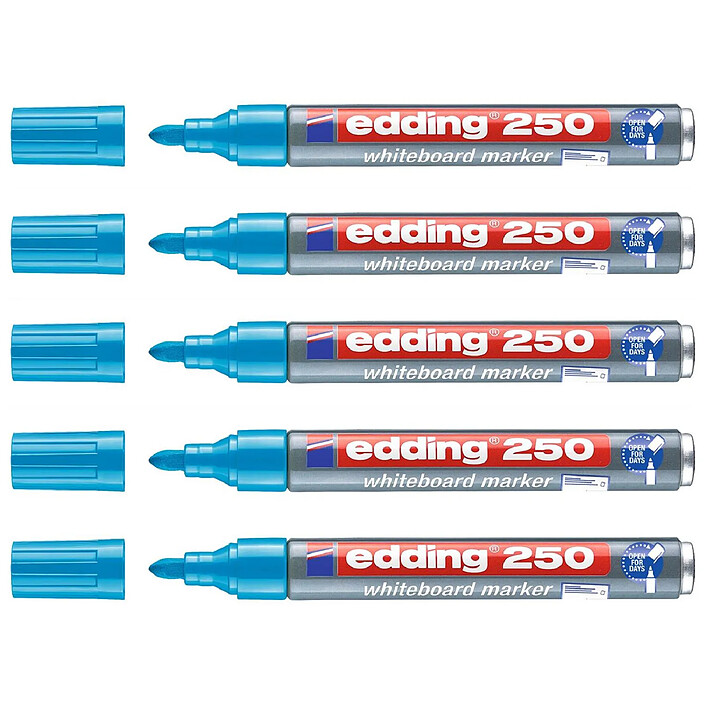 EDDING Marqueur Tableaux blancs 250 Bleu Clair Corps Alu Pointe Ronde 1,5-3 mm x 5