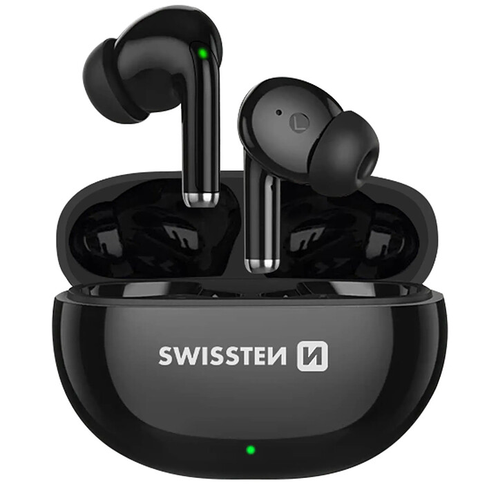 Swissten Écouteurs Bluetooth 5.0 Tactile Autonomie 15 h avec Câble de Charge USB-C Noir