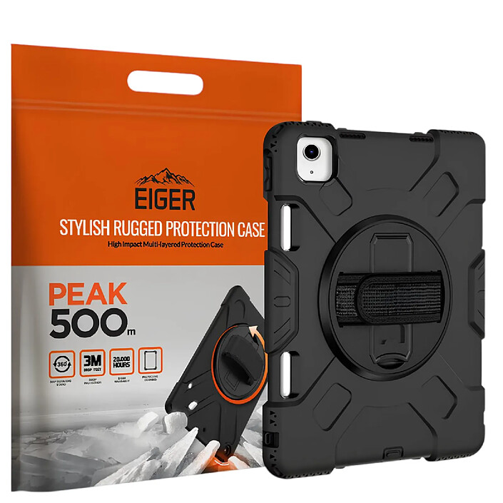 Eiger Coque pour iPad 10.9" (2022/23) Protection Complète avec Poignée rotative à 360° Noir pas cher