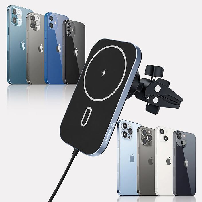 swissten Support Voiture Magsafe iPhone Charge Rapide 15W Grille d'Aération Noir Swissten pas cher