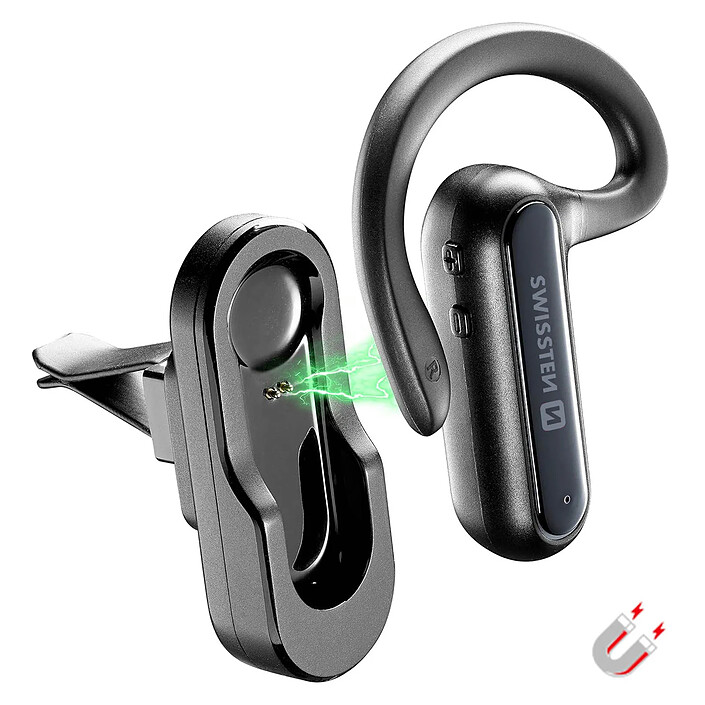 Avis Swissten Oreillette Bluetooth Dock Earpiece, Support de Charge magnétique inclus Noir