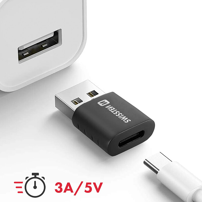 Swissten Adaptateur USB Mâle 3.0 vers USB-C Transfert de Données et Charge Noir pas cher