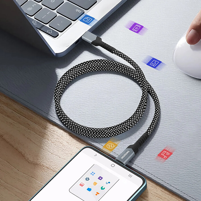 Avis Swissten Câble USB-C vers USB-C 60W Charge Rapide avec Enroulement Magnétique Anti-nœuds Noir