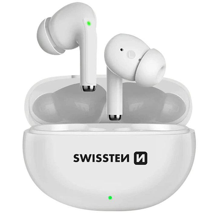 Swissten Écouteurs Bluetooth 5.0 Tactile Autonomie 15 h avec Câble de Charge USB-C Blanc