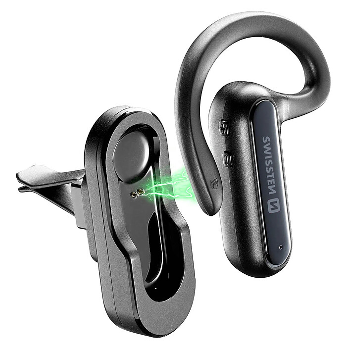 Swissten Oreillette Bluetooth Dock Earpiece, Support de Charge magnétique inclus Noir