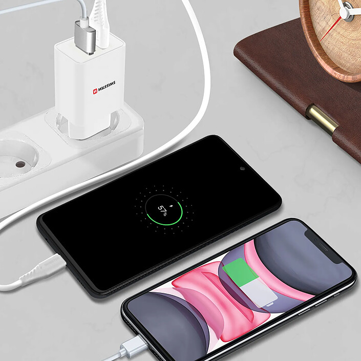 Avis Swissten Chargeur Secteur Double USB 2.1A Smart IC + Câble USB-C Blanc