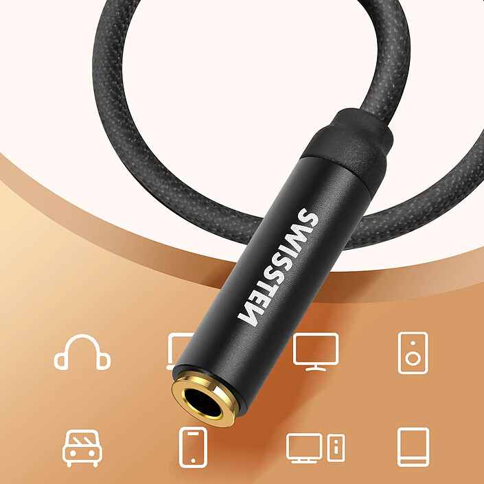 Avis Swissten Rallonge jack 3.5mm Câble auxiliaire en Nylon tressé 1,5m Noir