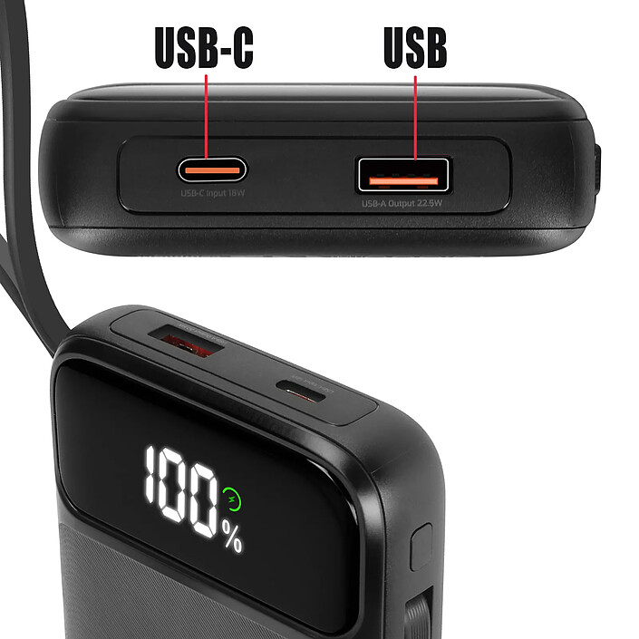 Swissten Powerbank MagSafe 20000mAh avec Câble USB-C / Lightning intégrés Qi 20W Compact Noir pas cher