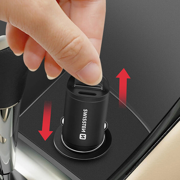 Avis Swissten Chargeur Voiture Ultra-compact avec Sorties USB-C et USB 30W Nano Noir