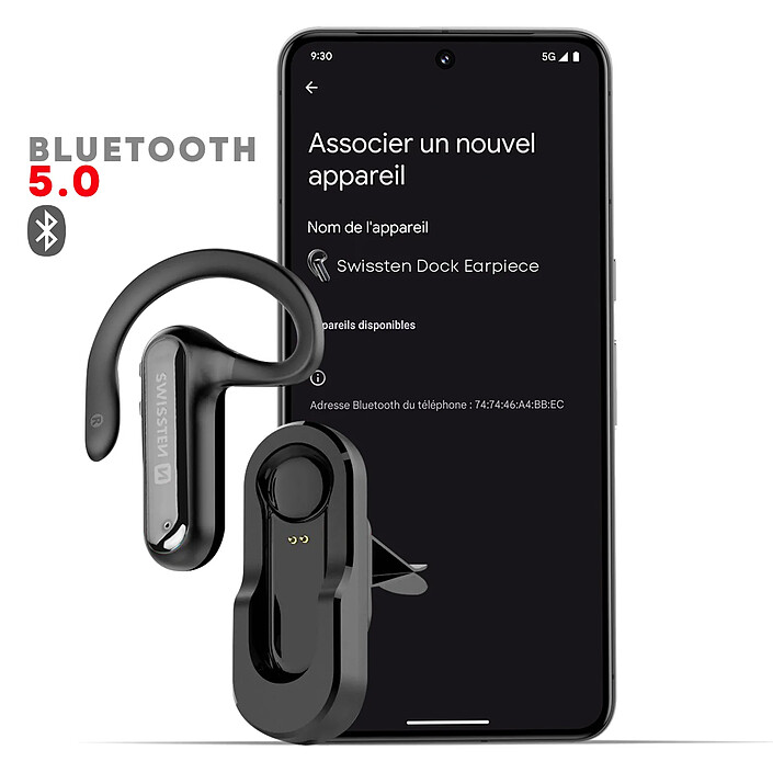 Swissten Oreillette Bluetooth Dock Earpiece, Support de Charge magnétique inclus Noir pas cher
