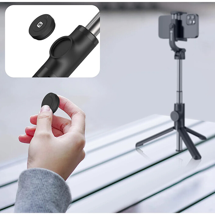 Avis Swissten Perche à Selfie Bluetooth 2en1 Trépied Extensible Tête Rotative Noir