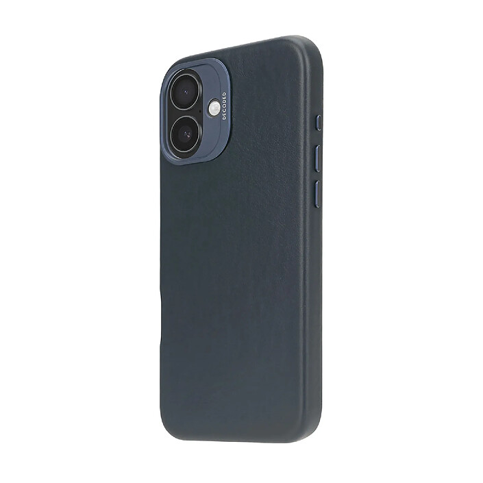 Decoded Coque pour iPhone 16 Plus MagSafe en Cuir Antichoc avec Boutons en Métal Bleu marine pas cher