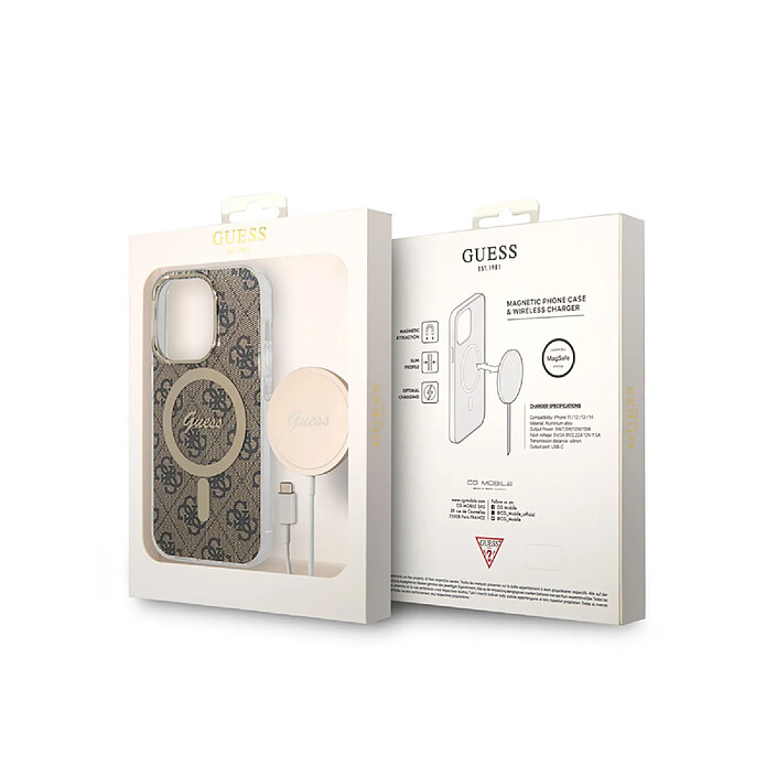 Avis Guess Bundle Coque pour iPhone 14 Pro Magsafe 4G et Chargeur Sans Fil Qi Magsafe 15W Marron