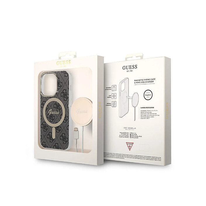 Avis Guess Bundle Coque pour iPhone 14 Pro Magsafe 4G et Chargeur Sans Fil Qi Magsafe 15W Gris